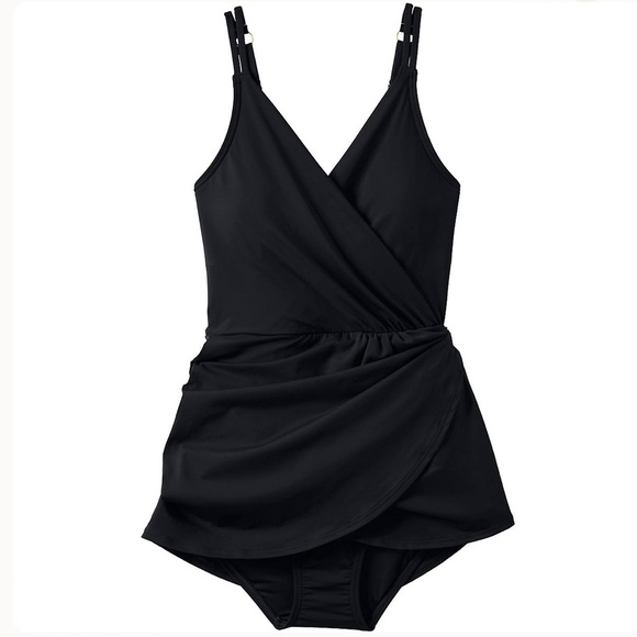 Lands' End V Neck Tulip Wrap One Piece Swim Dress - Picture 3 of 8